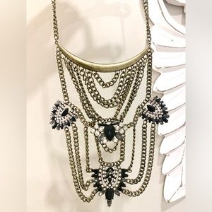 Patina, black gemmed necklace. Vintage inspired.